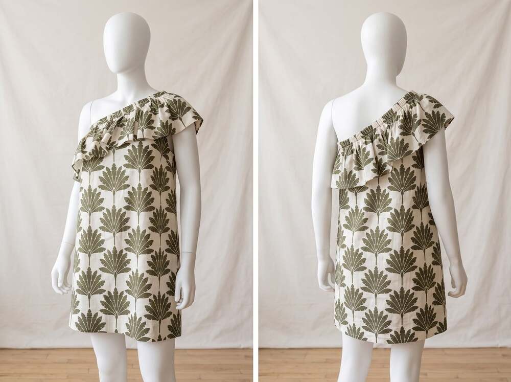LOFT Women's One-Shoulder Ruffle Dress Green Leaf Print Plus Size XXL NWT